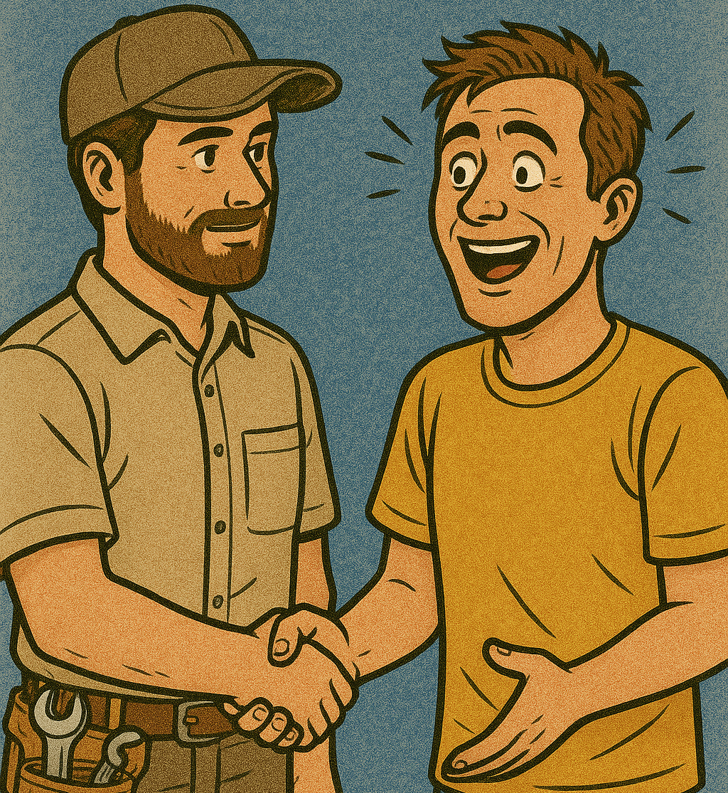 Stressed man shake hand